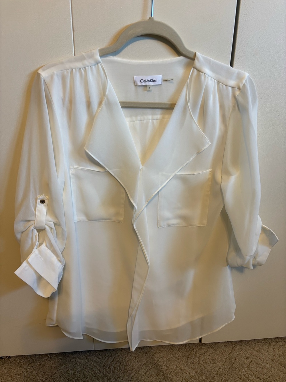 Calvin Klein Off-White V-Neck Blouse